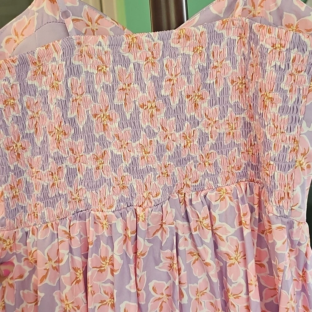 No Boundaries‎ Poplin Pink and Purple Floral Dress Size Large